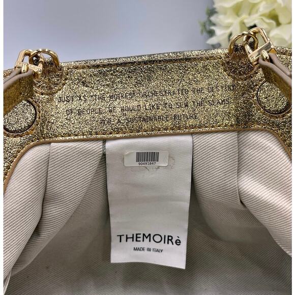 Themoire GEA TIA LAMINATED Metallic GOLD Vegan Leather Ruched CLUTCH BAG‎ - Picture 5 of 8